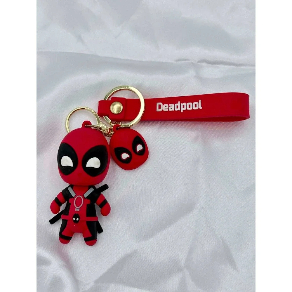 Marvel Deadpool 3D Silicone Figure Keychain with Red Wristlet Strap & Charm